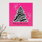 Roze zebra kerstboom poster (Keuken)