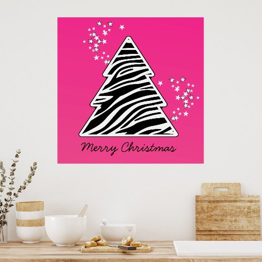 Roze zebra kerstboom poster (Keuken)