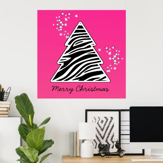 Roze zebra kerstboom poster (Thuiskantoor)