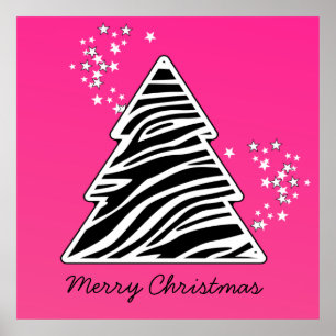 Roze zebra kerstboom poster