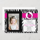 Roze Zebra Lady Bug Birthday Uitnodiging (Voorkant / Achterkant)