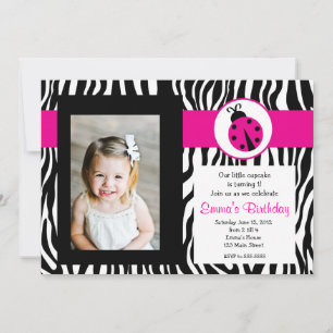 Roze Zebra Lady Bug Birthday Uitnodiging