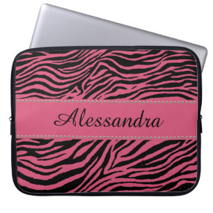 Roze Zebra laptophoes gepersonaliseerd Laptop Sleeve