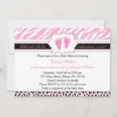 Roze Zebra Leopard Feet Baby shower Uitnodiging (Voorkant)
