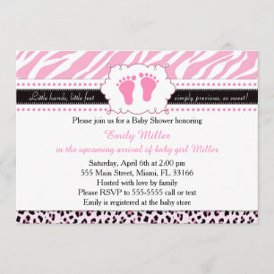 Roze Zebra Leopard Feet Baby shower Uitnodiging