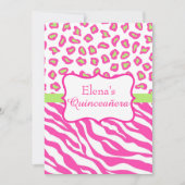 Roze Zebra Leopard Skin Quinceañera Uitnodiging (Voorkant)