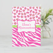 Roze Zebra Leopard Skin Quinceañera Uitnodiging (Staand voorkant)