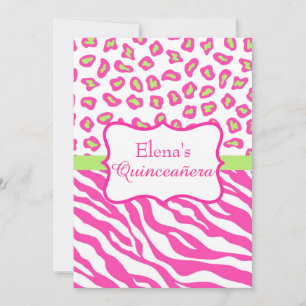 Roze Zebra Leopard Skin Quinceañera Uitnodiging