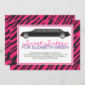 Roze Zebra Limo Uitnodigingen (Voorkant / Achterkant)