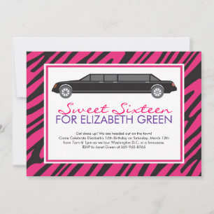 Roze Zebra Limousine Uitnodigingen
