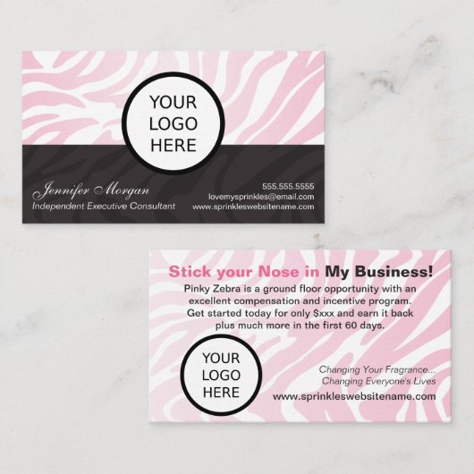 Roze Zebra Logo Toevoegen Visitekaartje (Voorkant / Achterkant)