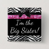 Roze Zebra meisje Nieuwe babyschoenen Grote zuster Vierkante Button 5,1 Cm (Voorkant)