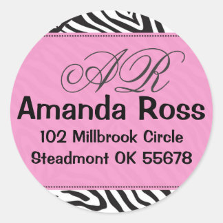 Roze Zebra met initialen Ronde Sticker