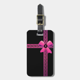 Roze Zebra met roze boommonogram Bagagelabel
