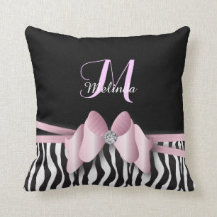 Roze Zebra met strips   Personaliseren Kussen