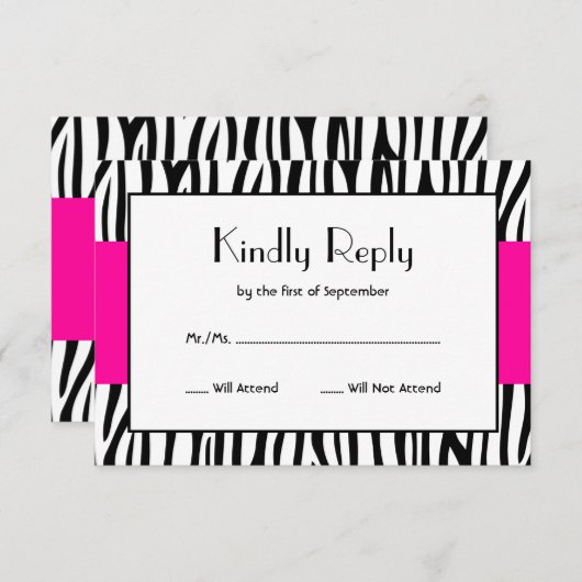 Roze Zebra Modern RSVP (Voorkant / Achterkant)