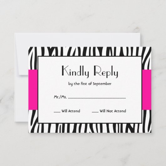 Roze Zebra Modern RSVP Kaartje (Voorkant)