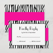 Roze Zebra Modern RSVP Kaartje (Voorkant / Achterkant)