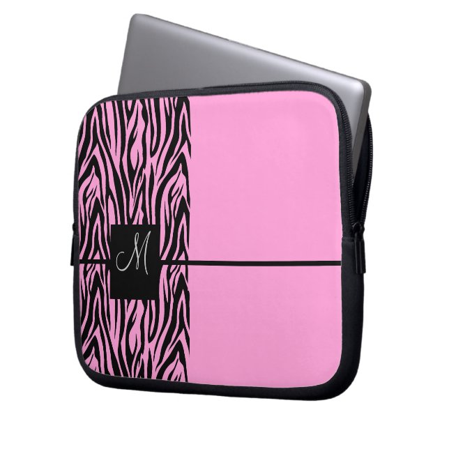Roze Zebra-Monogrammen Laptop Sleeve (Voorkant Links)