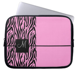 Roze Zebra-Monogrammen Laptop Sleeve