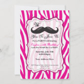 Roze Zebra Mustache Birthday Party Invitation! Kaart (Voorkant)