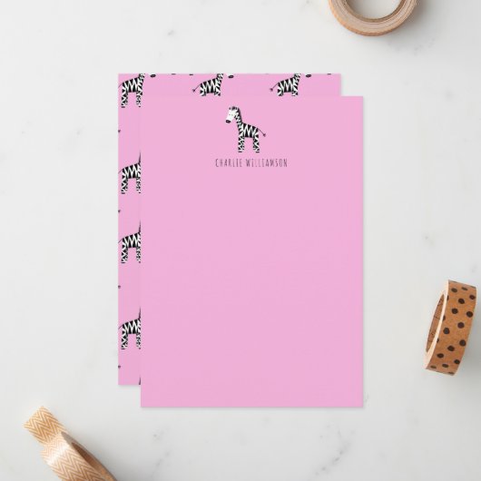 Roze zebra notitiekaartje (Voorkant / Achterkant in situ)