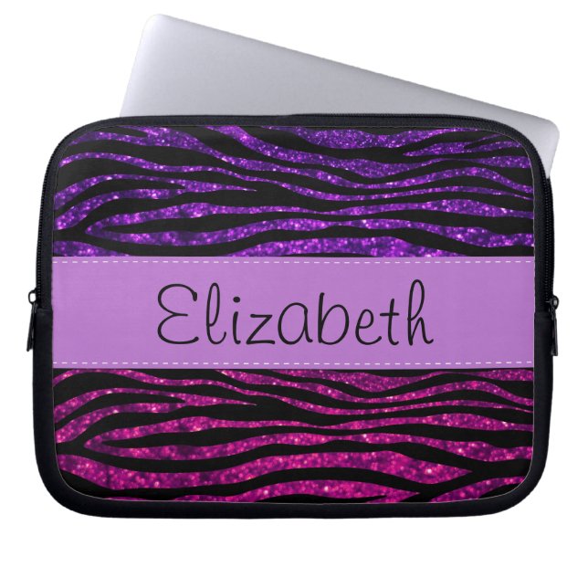 Roze Zebra, Paarse Zebra, glitter Zebra, Jouw naam Laptop Sleeve (Voorkant)