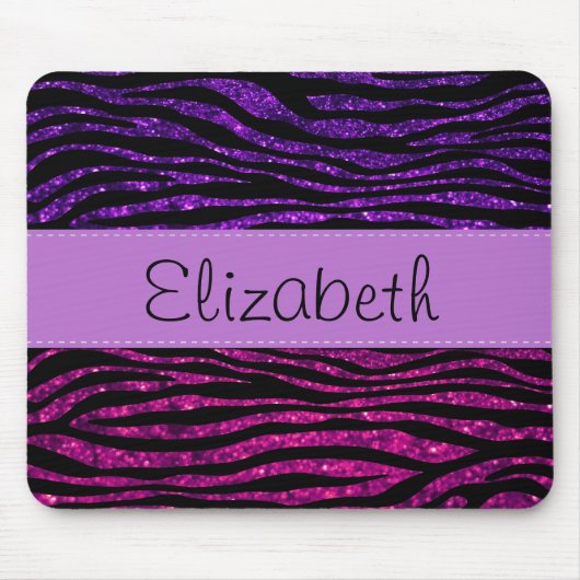 Roze Zebra, Paarse Zebra, glitter Zebra, Jouw naam Muismat (Voorkant)