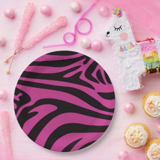 Roze Zebra Papieren Bordje (Feest)