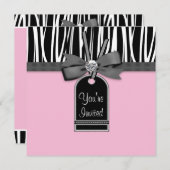 Roze Zebra Partij Uitnodiging Sjabloon (Voorkant / Achterkant)