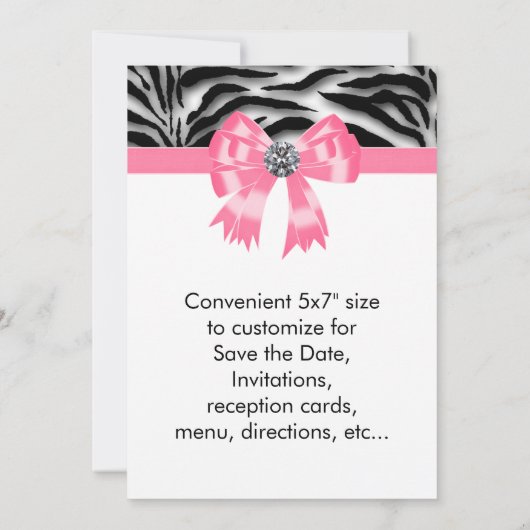 Roze Zebra Partij Uitnodiging Sjabloon (Achterkant)