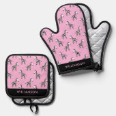 Roze Zebra patroon Ovenwant & Pannenlap Set (Voorkant / Achterkant)
