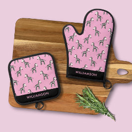 Roze Zebra patroon Ovenwant & Pannenlap Set