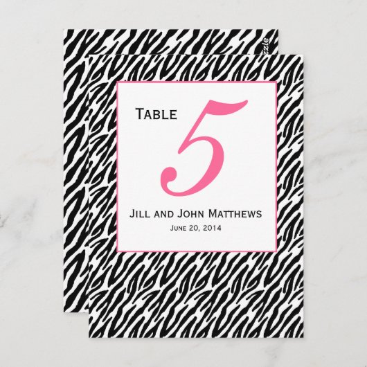 Roze Zebra Patroon Trouwtafel Nummer Kaart (Voorkant / Achterkant)