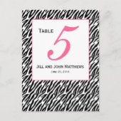 Roze Zebra Patroon Trouwtafel Nummer Kaart (Voorkant)