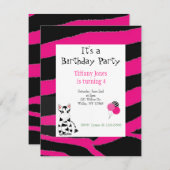Roze Zebra Pattern Birthday Invitation Kaart (Voorkant / Achterkant)