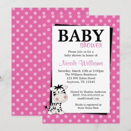 Roze Zebra polaire stip Babyschoenen Kaart (Voorkant / Achterkant)