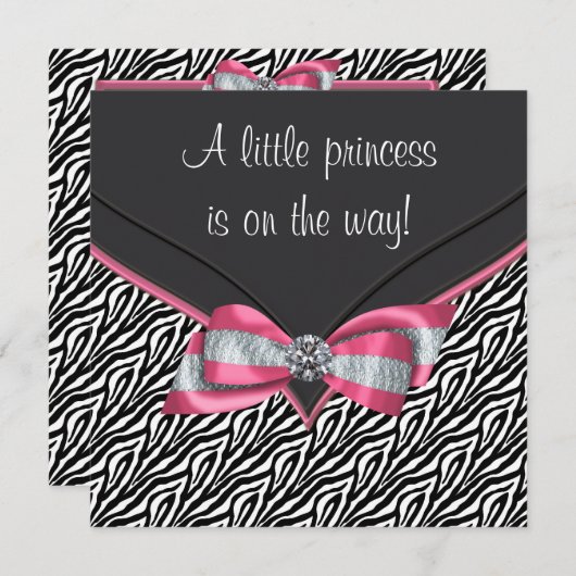 Roze Zebra Princess Baby shower Kaart (Voorkant / Achterkant)