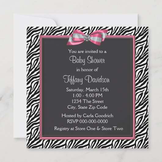 Roze Zebra Princess Baby shower Kaart (Achterkant)