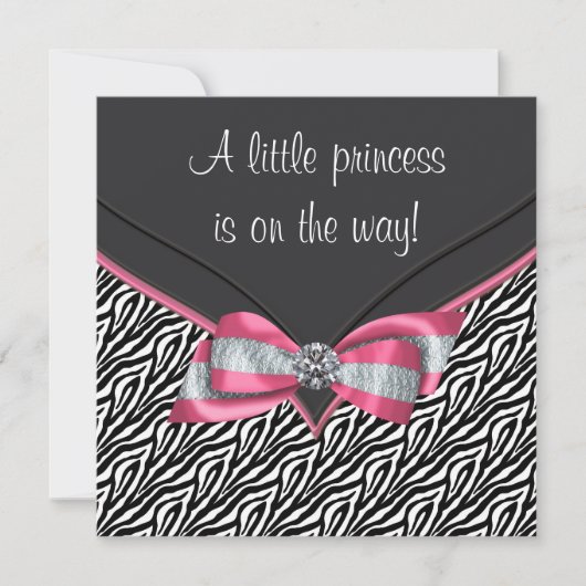 Roze Zebra Princess Baby shower Kaart (Voorkant)