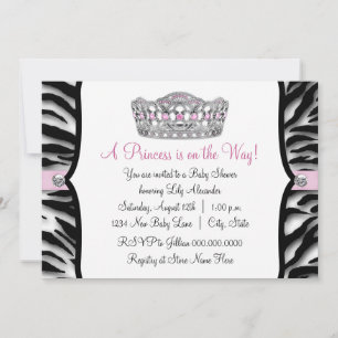 Roze Zebra Princess Pink Black Baby shower Kaart