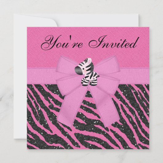 Roze Zebra, prinses Crowns & Animal Print Glitter Kaart (Voorkant)