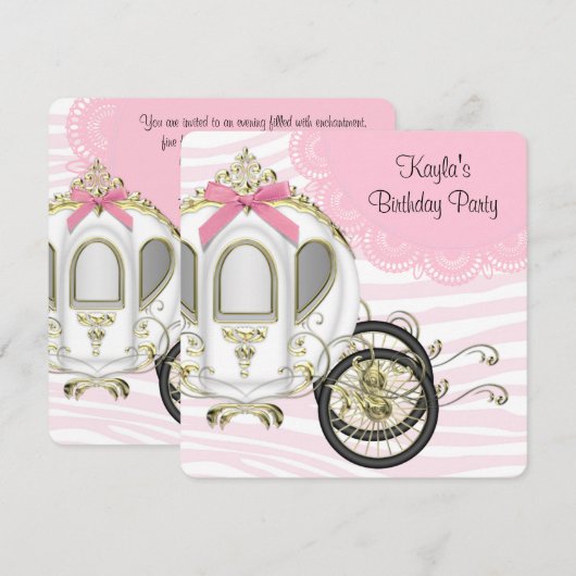 Roze Zebra Prinses Verjaardagsfeest Kaart (Voorkant / Achterkant)