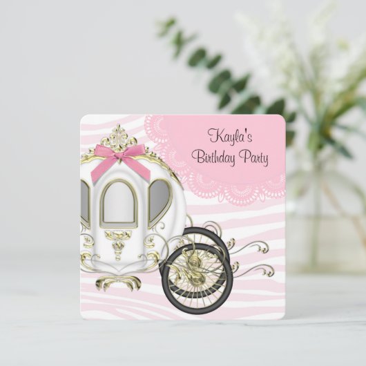 Roze Zebra Prinses Verjaardagsfeest Kaart (Staand voorkant)