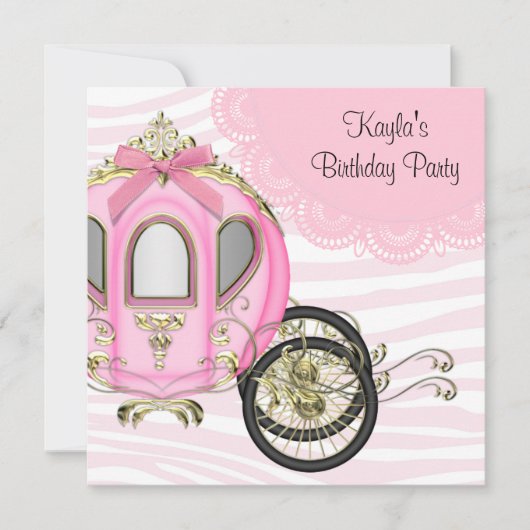 Roze Zebra Prinses Verjaardagsfeest Uitnodigingen (Voorkant)