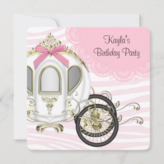 Roze Zebra Prinses Verjaardagsfeestje Kaart (Voorkant)