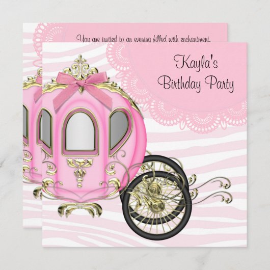 Roze Zebra Prinses Verjaardagsfeestje Uitnodiginge Kaart (Voorkant / Achterkant)