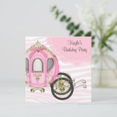 Roze Zebra Prinses Verjaardagsfeestje Uitnodiginge Kaart (Staand voorkant)