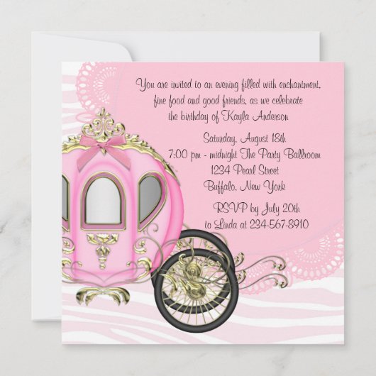 Roze Zebra Prinses Verjaardagsfeestje Uitnodiginge Kaart (Achterkant)