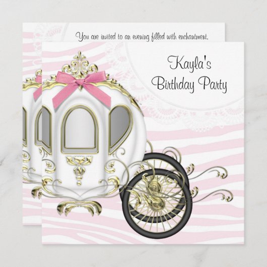 Roze Zebra Prinses Verjaardagsfeestje Uitnodiginge Kaart (Voorkant / Achterkant)